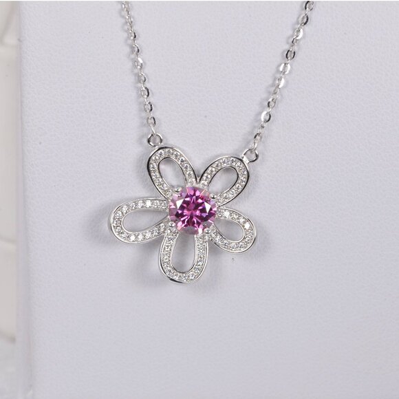 GRA Certified Elegant 1ct Pink Moissanite Pendant 18" 925 Sterling - Picture 2 of 4